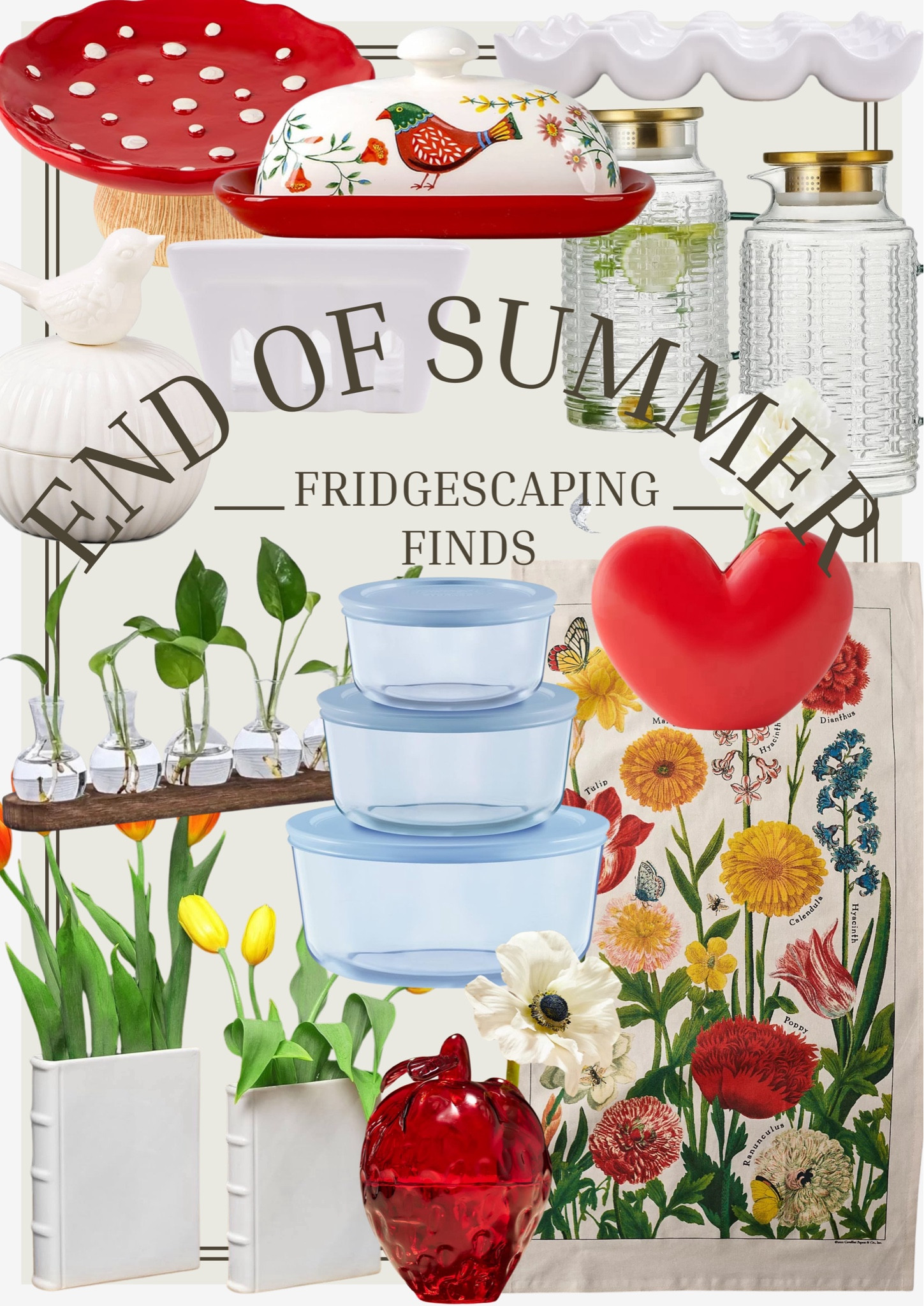 End of Summer Fridgescaping Finds 

Fridgescape decor, Fridgescape decorations, refrigerator decorations, refrigerator decor, kitchen decor, refrigerator organization, fridge organization, kitchenorganization, mushroom bowl, Amazon finds, amazon favorites, Amazon home, Amazon, bird trinket container, bird container, wood propagation station, Herb vases, bud vases, white book vase, baby blue food storage, blue leftover storage containers, refrigerator storage containers, kitchen storage containers, red strawberry Bud vase, strawberry Bud vase, red bud vase, floral tea towel, floral kitchen towel, botanical tea towel, botanical kitchen towel, red vase, red heart vase, glass pitchers, white egg tray, white egg crate, red bird butter dish, white berry basket, white Berry container, Anthropologie home, Anthropologie finds 

#LTKHome #LTKFindsUnder100 #LTKFindsUnder50