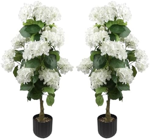 2 Pcs 3 Ft Artificial Hydrangea Trees Potted, UV Resistant Faux Silk Hydrangea Plant in Pot for I... | Amazon (US)