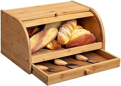 HollyHOME Bamboo Single-Layer Bread Box With Storage Drawer At The Bottom, Large-Capacity Storage... | Amazon (US)