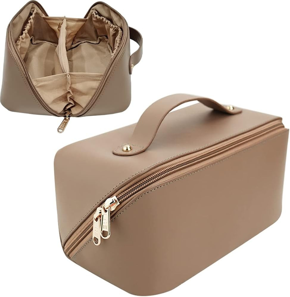 Urveill Large Capacity Cosmetic Travel Bag,Portable PU Leather Waterproof Cosmetic Bag Travel Mak... | Amazon (US)
