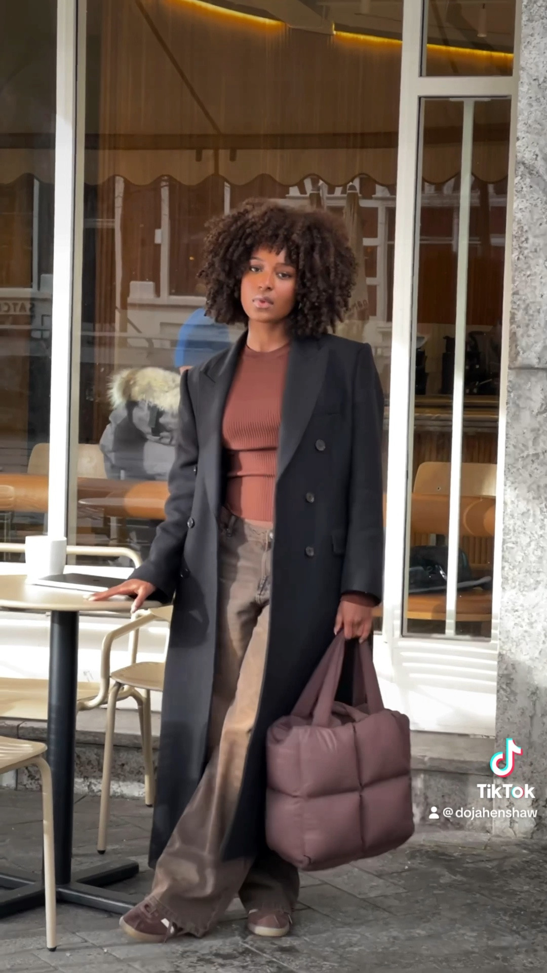 coffee matcha date business casual outfit simple work school errands classy baggy jeans brown earth tones black long coat adidas samba puffer 

#LTKfindsunder50 #LTKstyletip #LTKVideo