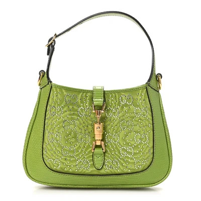 Canvas Lizard Crystal GG Monogram Mini Jackie 1961 Green | FASHIONPHILE (US)