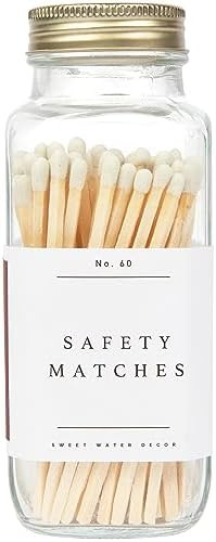 Sweet Water Decor 4" White Safety Matches - Glass Jar with Gold Lid | Approx. 60 Matches | Matchs... | Amazon (US)