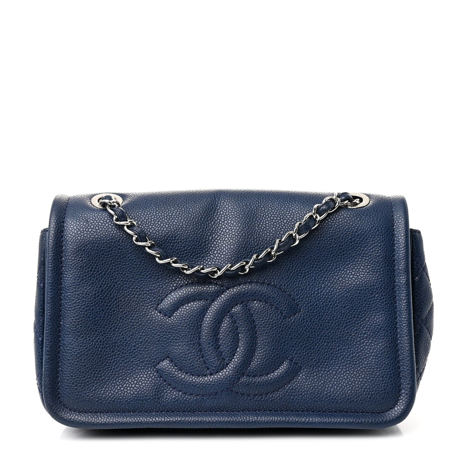 Caviar Medium Timeless CC Flap Navy Blue | FASHIONPHILE (US)