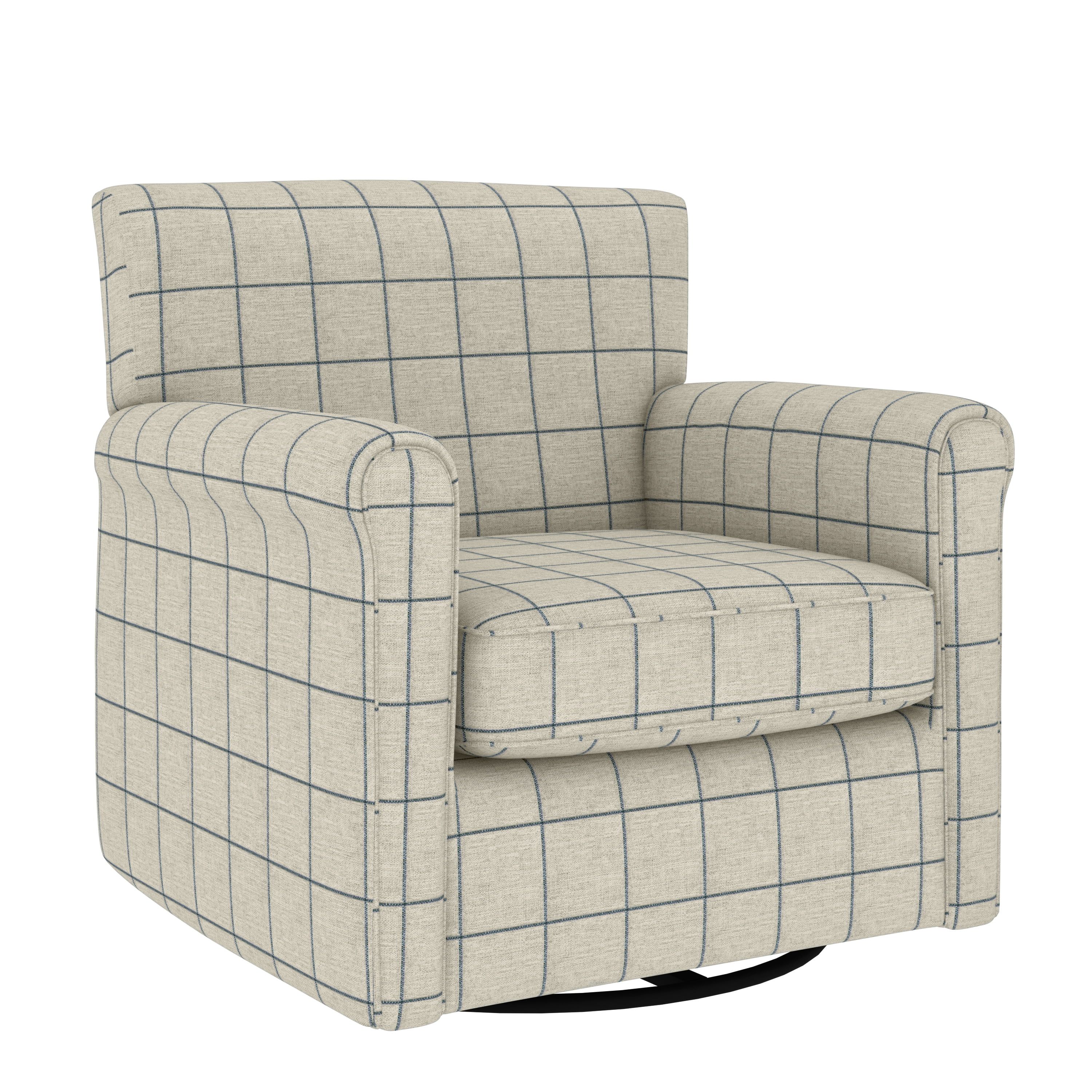 Homesvale Dover Modern Swivel Club Chair, Blue Check - Walmart.com | Walmart (US)