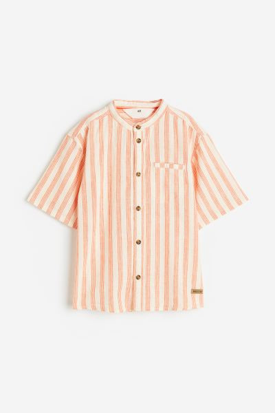 Linen-blend Band Collar Shirt | H&M (US + CA)