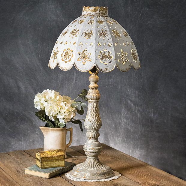 Decorative Florals Distressed Table Lamp | Antique Farm House