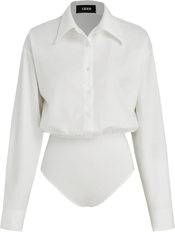 CIDER Collar Solid Button Long Sleeve Blouse Bodysuit | Amazon (US)