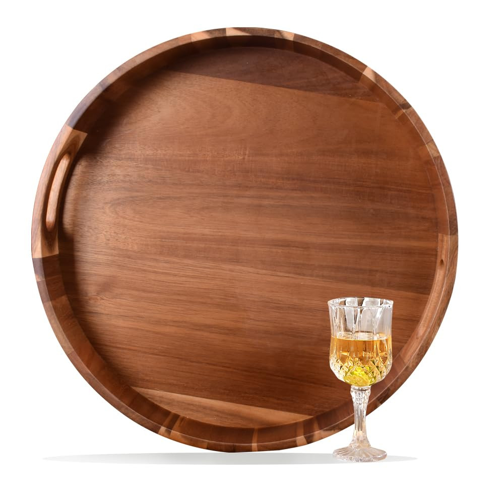 Extra Large 20" Acacia Wood Tray with Handles - Wooden Serving Tray for Ottoman, Coffee Table, Ch... | Amazon (US)