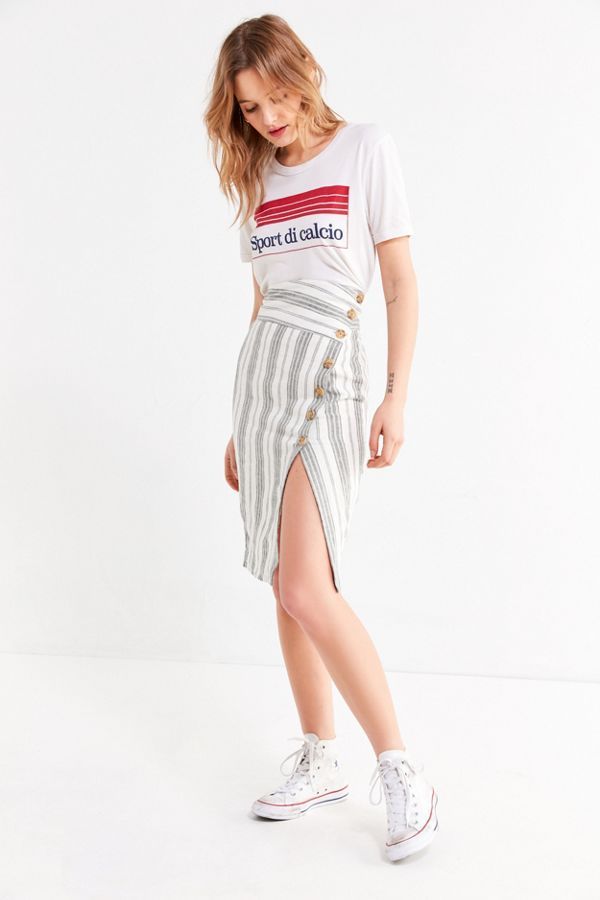 UO Corinne Striped Linen Button-Down Skirt | Urban Outfitters US