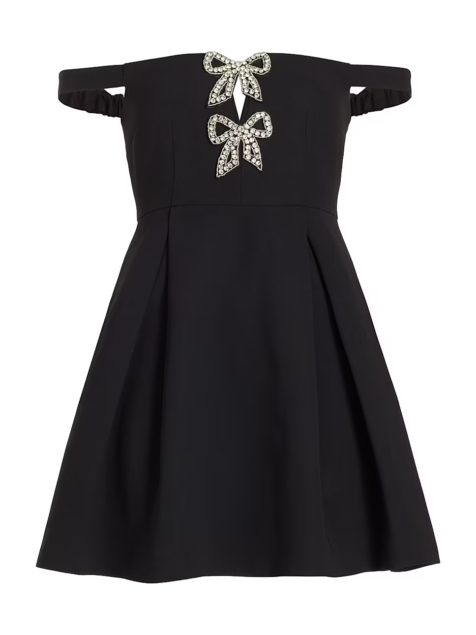 Self-Portrait Diamanté Bow Crepe Off-the-Shoulder Mini Dress | Saks Fifth Avenue