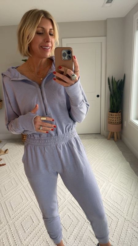 A jumpsuit always has a place in my wardrobe!! This lavender color is so fun for spring.  This is a perfect cozy weekend or travel day look 👏🏻

It’s a light weight, terry, cotton blend- so it’s not too heavy!

#LTKVideo #LTKover40 #LTKActive