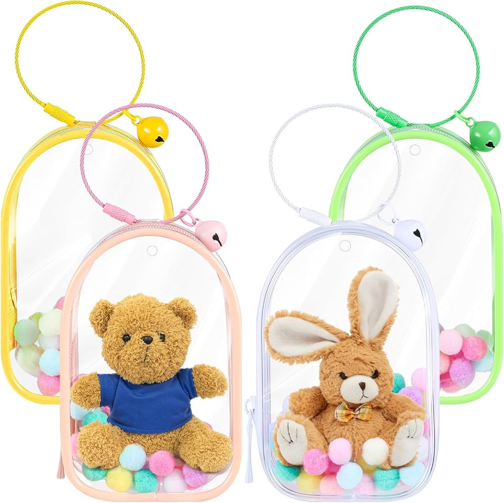 4 Pack Clear Figure Display Bag with Bell and Hairball, Figure Display Keychain Pouch Small Doll ... | Amazon (US)