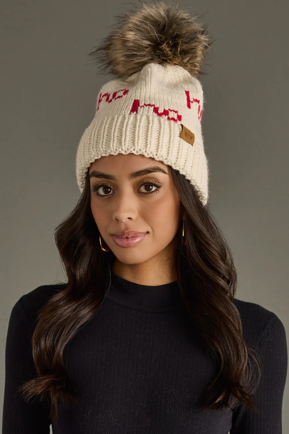 Ho Ho Ho Pom Hat - Beige &amp; Red | Panache Accessories