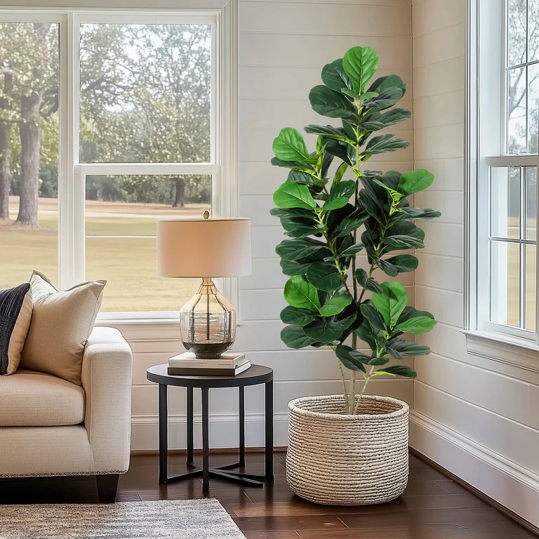 Fiddle Leaf Fig Tree Artificial Plant 5FT Tall Faux Plants Indoor Fake Ficus Lyrata Plant in Pot ... | Walmart (US)