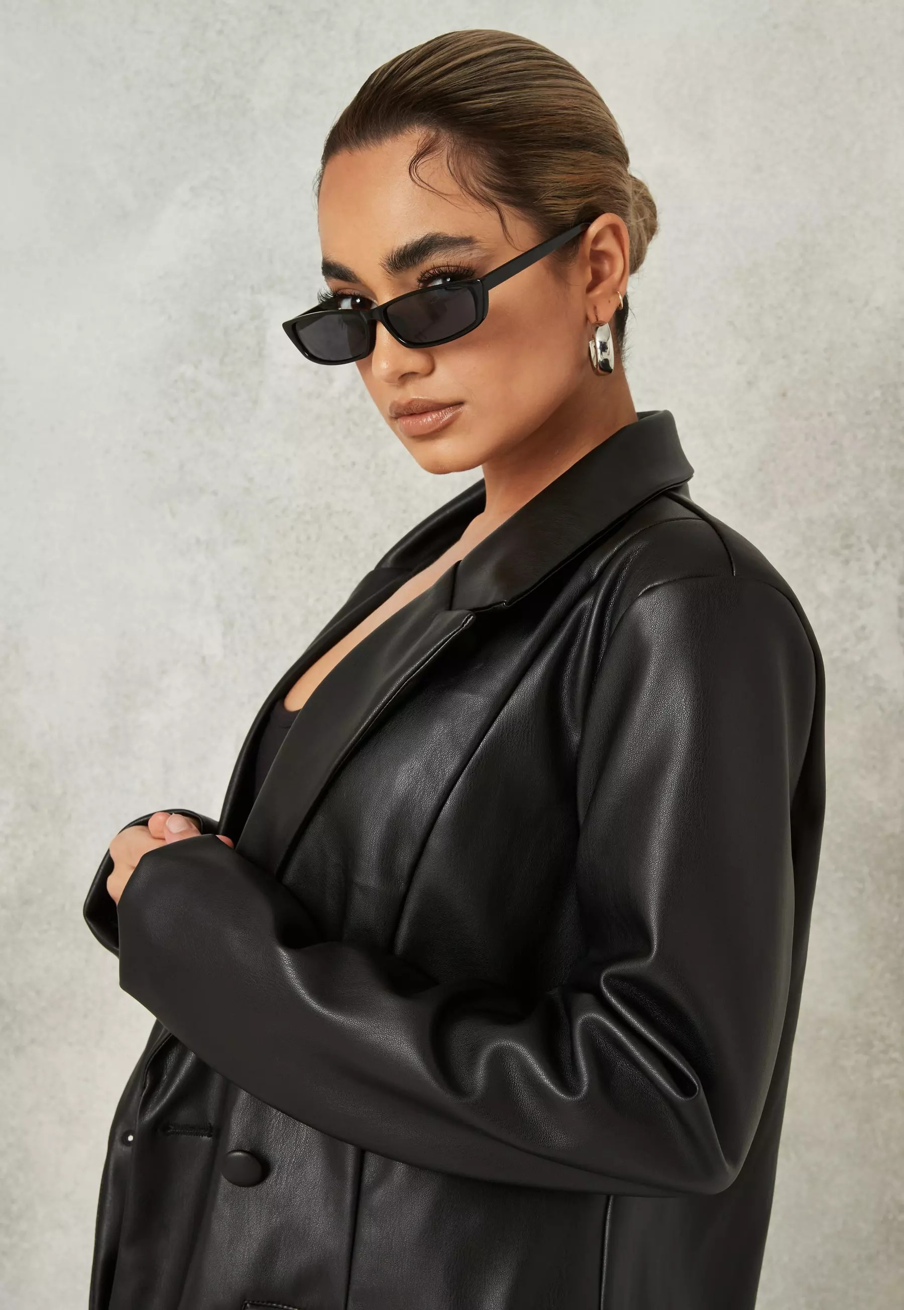 Missguided - Black Soft Faux Leather Oversized Blazer | Missguided (US & CA)