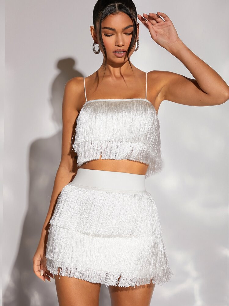 SHEIN X Stagecoach Fringe Trim Cami Top & Skirt | SHEIN
