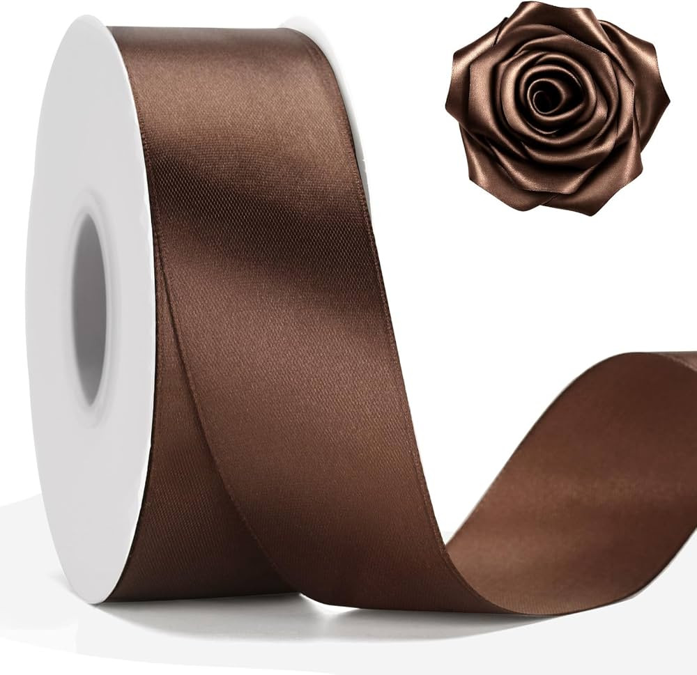 KINGLAKE Brown Satin Ribbon – 1 1/2'' x 100 Yards Polyester Brown Ribbon for Gift Wrapping Wedd... | Amazon (US)
