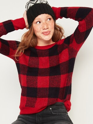 Cozy Plaid Crew-Neck Sweater for Women | Old Navy (US)
