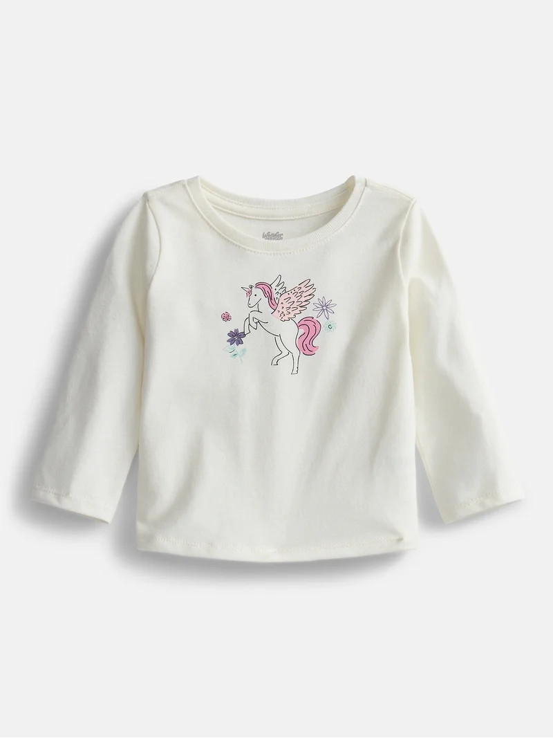 Wonder Nation Baby and Toddler Girls Graphic Tee with Long Puff Sleeves, Sizes 0M-5T | Walmart (US)