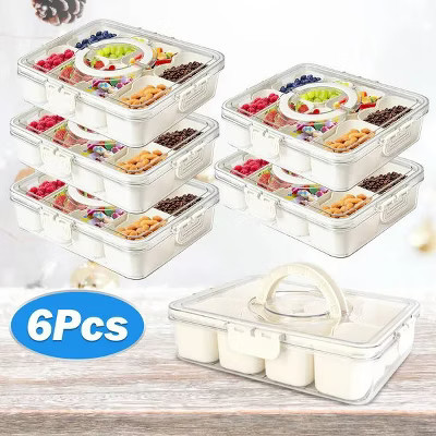 Divided Serving Tray 8 Compartments Snack Box Charcuterie Container Clear Snack Platter Organizer Storage Box with Lid Handle | Target