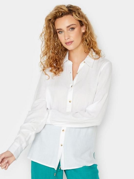 Long Tall Sally Long Sleeve Linen Shirt - White | Very (UK)