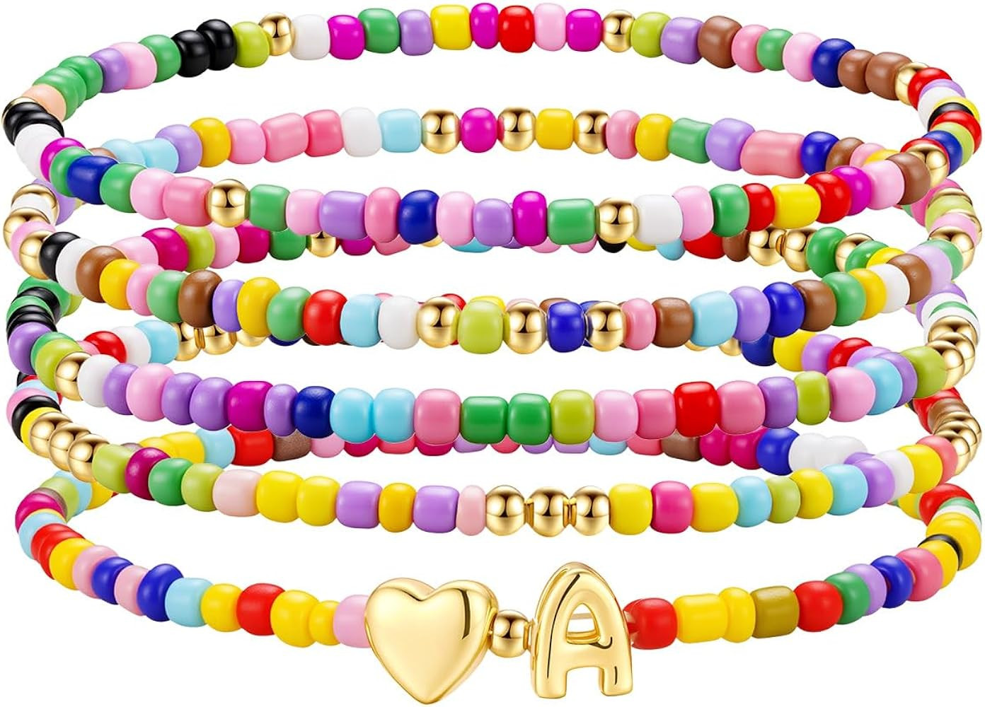 M MOOHAM Easter Basket Stuffers - Easter Gifts for Kids Girls, 5PCS Colorful Beaded Initial Brace... | Amazon (US)