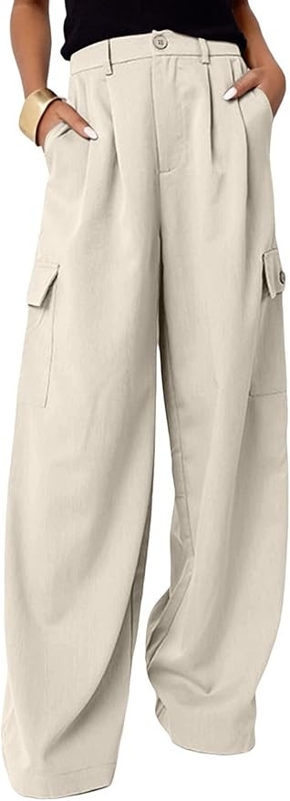 Dokotoo Womens High Waisted Wide Leg Cargo Pants Baggy Casual Work Pants with 4 Pockets | Amazon (US)