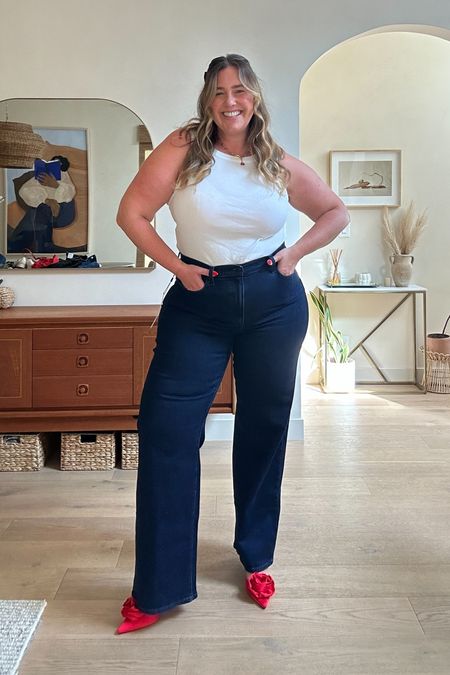 My new favorite jeans! dark denim ☑️, high waisted ☑️, wide leg ☑️, long enough to wear heels with but not so long that I can’t wear my sambas with them ☑️, hug my curves but comfy enough to sit in them ☑️… dreams do come true. ❤️ plus they are part of the Shopbop sale! 

I’m wearing the 33, could have been fine in the 32 as well!

#LTKplussize #LTKsalealert #LTKmidsize