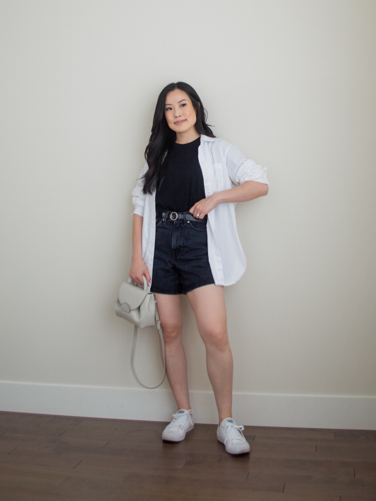 1 base, 3 outfits - outfit 2 ✨ styling a black tshirt and black denim shorts outfit by layering over an oversized button up shirt 🤍 // minimalist outfit 

Wearing Frank And Oak tshirt size S, Everlane denim shorts size 25, Able button down shirt XS // unavailable to link - Aritzia belt

#LTKSeasonal #LTKstyletip #LTKunder50