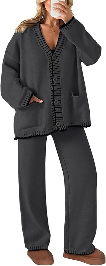 PRETTYGARDEN Lounge Sets for Women Fall 2025 Loungewear 2 Piece Outfits Cardigan Sweaters Track S... | Amazon (US)
