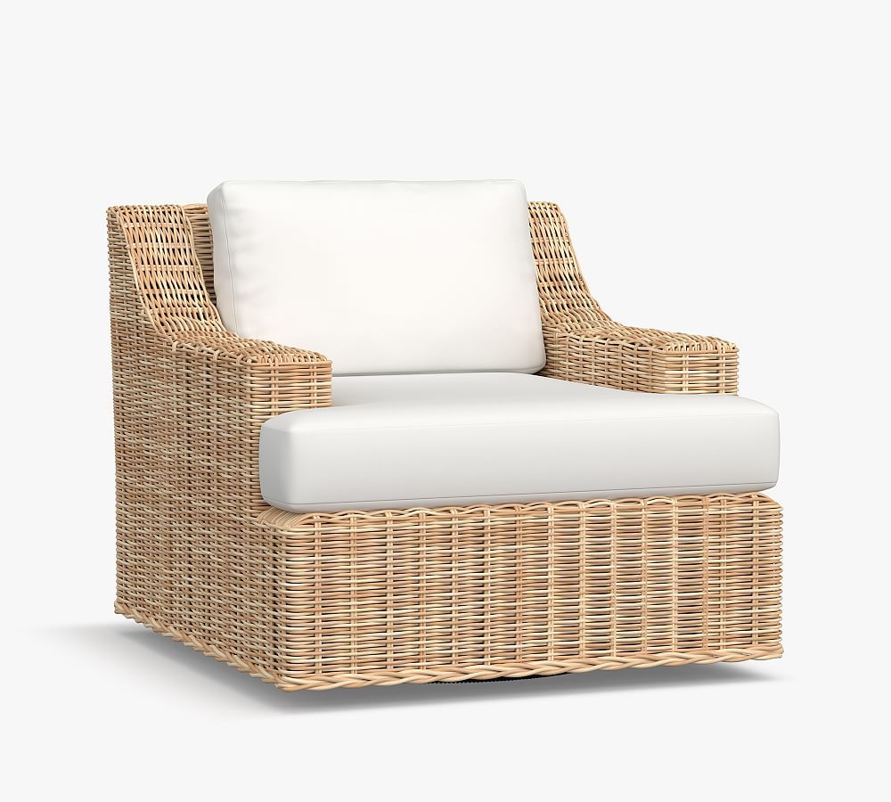 Huntington Wicker Slope Arm Swivel Outdoor Lounge Chair | Pottery Barn (US)