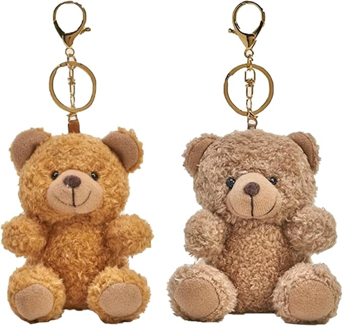 2Pcs Bear Keychain, Soft Plush Pendant with Key Ring, 2Pcs Charms for Rubber Beach Bag, Christmas... | Amazon (US)