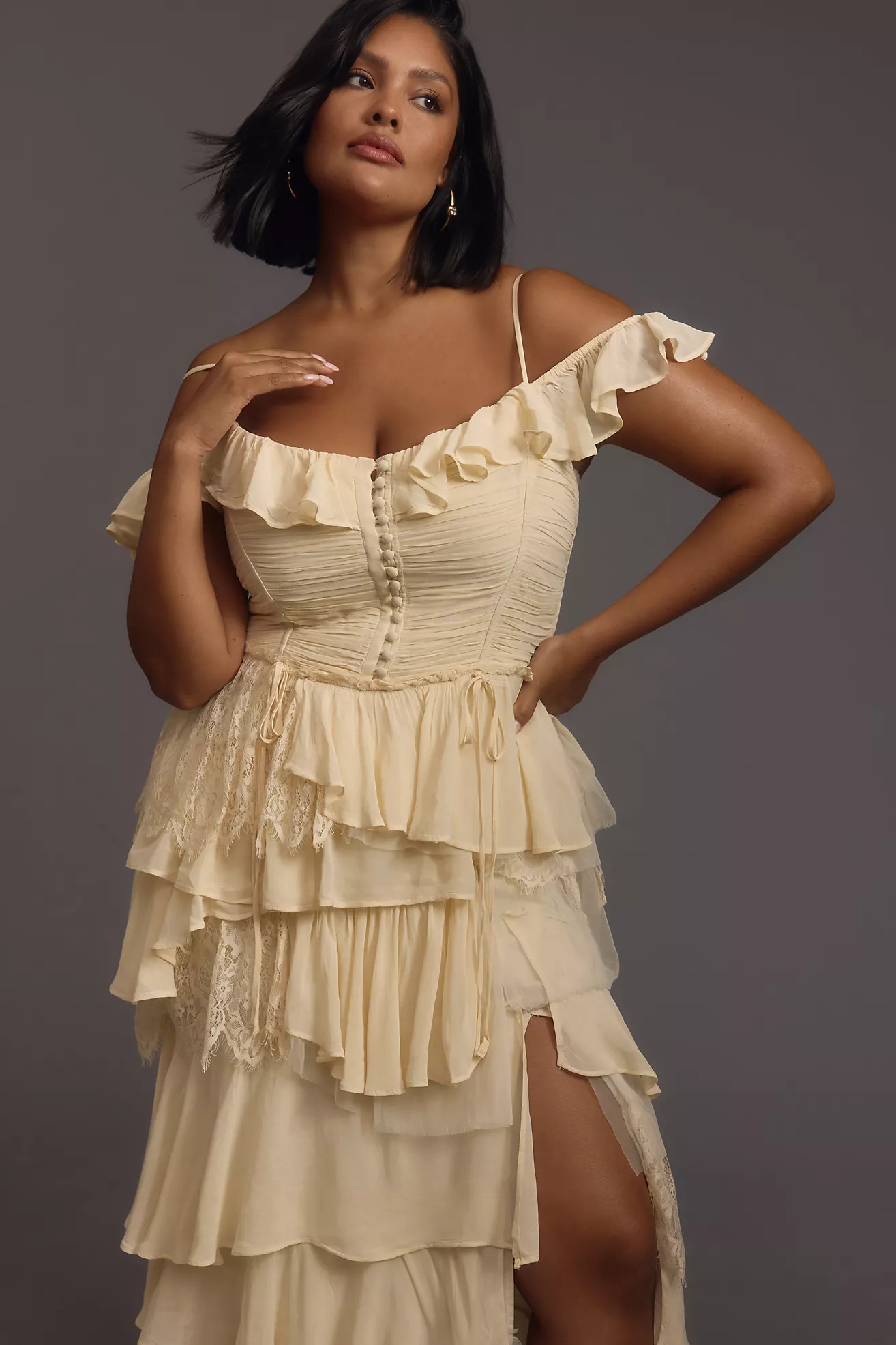 By Anthropologie Corset Tiered Lace Ruffle Dress | Anthropologie (US)