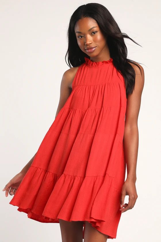 Tier for It Red Tiered Ruffled Tie-Back Mini Dress | Lulus (US)