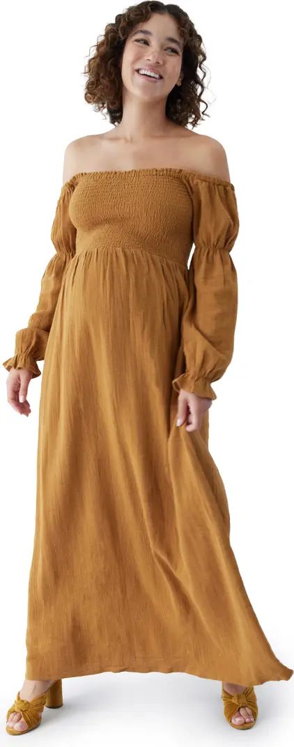 The Dream Off the Shoulder Long Sleeve Cotton Maternity Midi Dress | Nordstrom