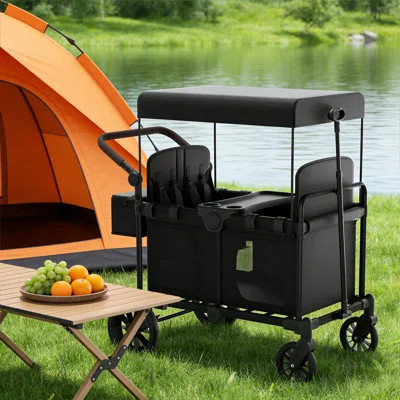 Folding Wagon With Canopy For Kids & Cargo, 550 Lb Heavy-Duty Collapsible Outdoor Wagon With Brakes & All-Terrain Wheels, 4 Seat | Wayfair North America