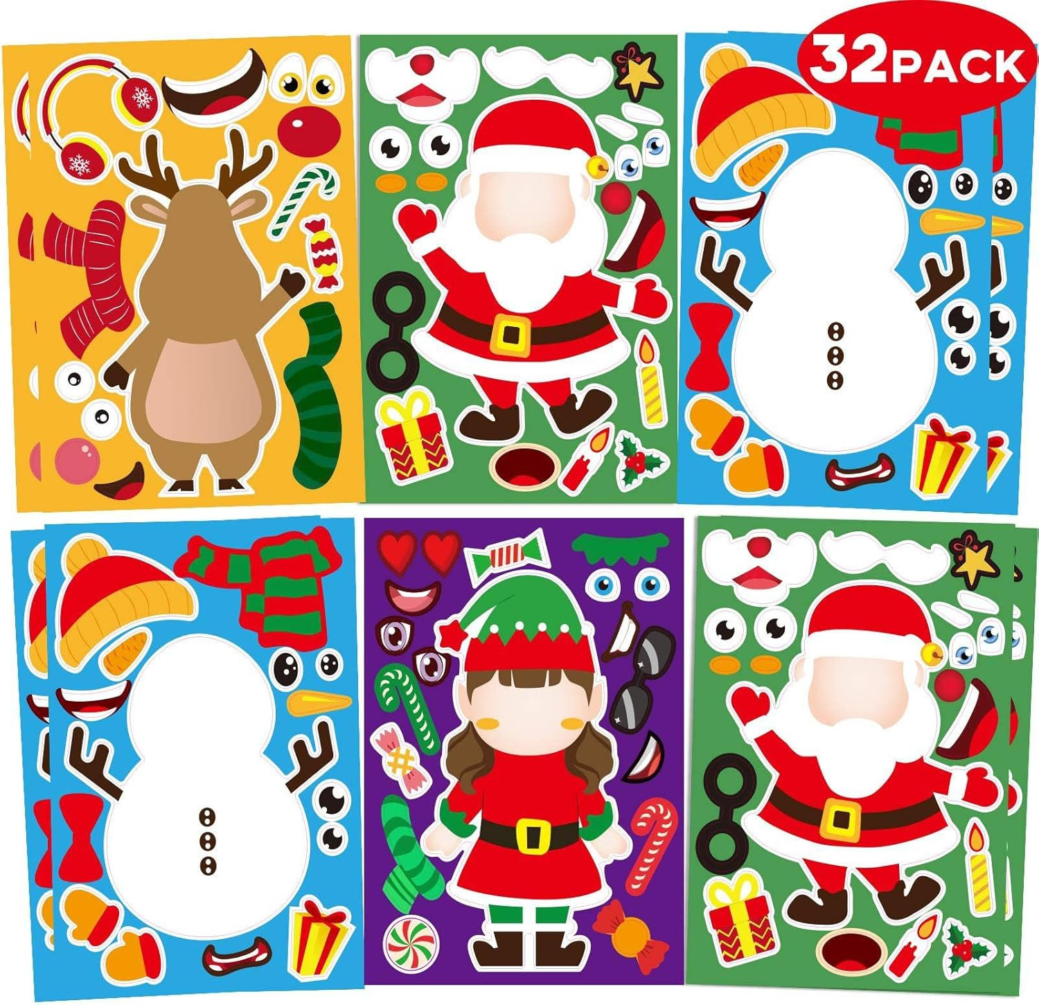 GuassLee 32pcs Christmas Stickers Set, Paper Material, Multiple Colors, Self Adhesive, for Holida... | Amazon (US)
