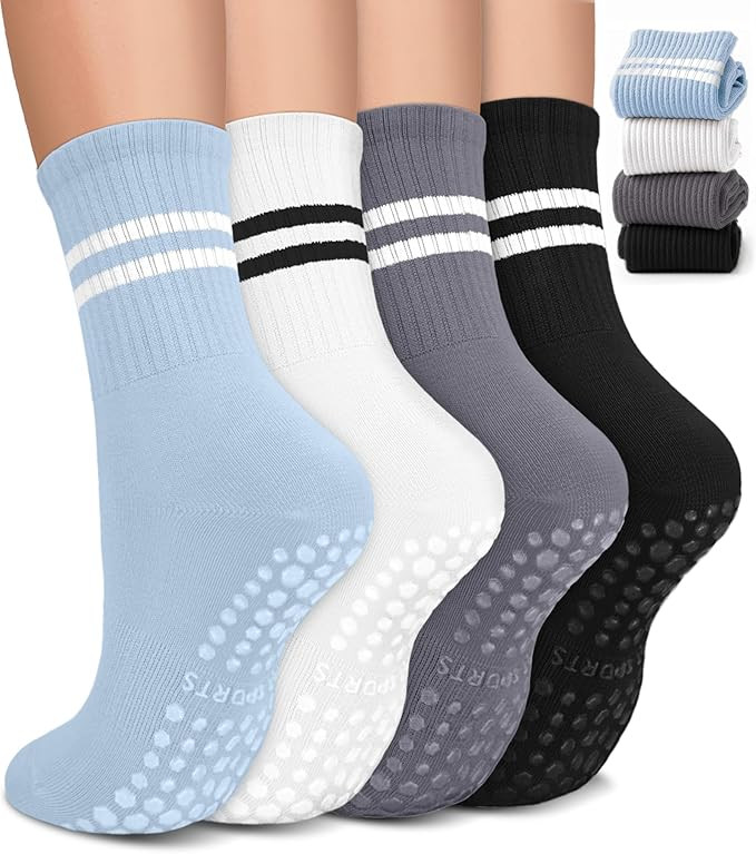 Pilates Socks with Grips for Women, Non-Slip Yoga Athletic Socks for Barre Barefoot Workout Hospi... | Amazon (US)