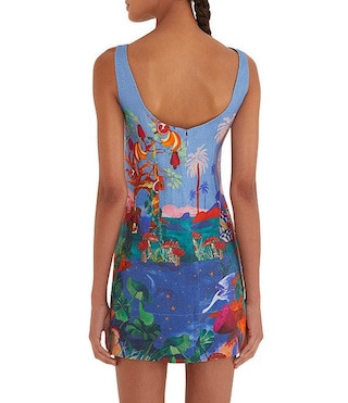 Dream Landscape Scoop Neckline Sleeveless Multicolor Linen Mini Dress | Dillard's