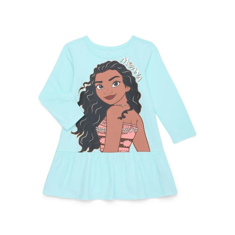 Moana Toddler Girls Drop Waist Graphic Print Dress with Long Sleeves, Sizes 12M-5T | Walmart (US)
