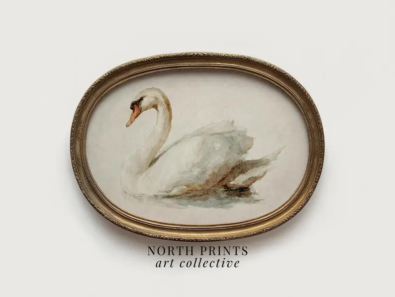 Vintage Swan Wall Art Print, Elegant Nursery Bird Painting, Neutral Bathroom Wall Decor, PRINTABL... | Etsy (Global)