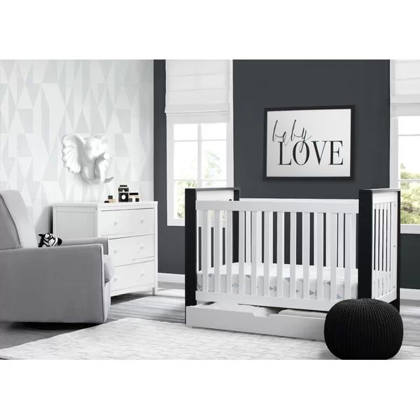 Bianca White with Textured Midnight Grey Miles 4-in-1 Convertible Crib | Wayfair North America