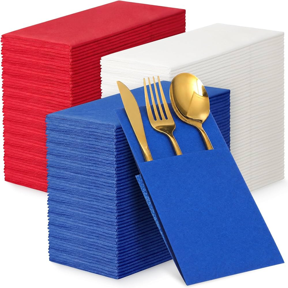 Chumia 150 Pack 4th of July Napkins Red Blue White Patriotic Guest Napkins with Pocket 250th Anni... | Amazon (US)