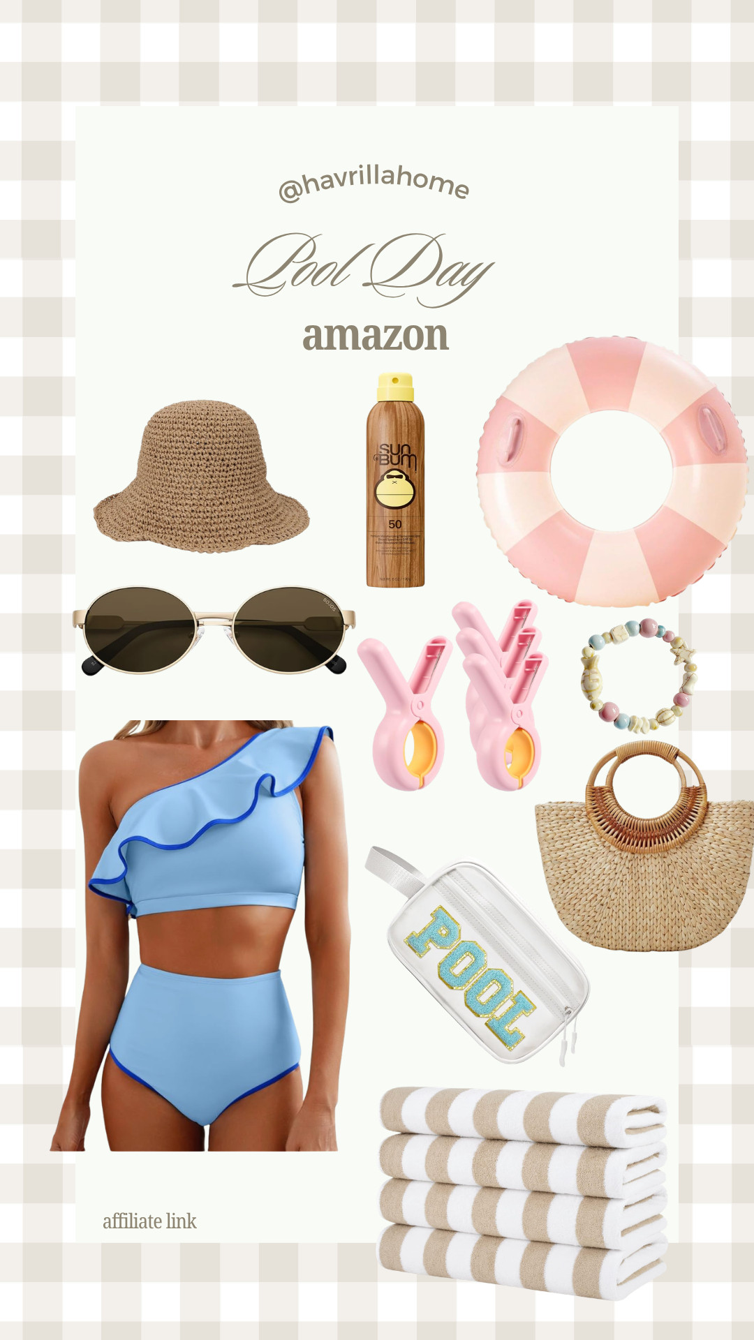 Pool day essentials, amazon pool finds, summer pool accessories, pool day outfit, neutral summer style, sun bum sunscreen spf 50, straw bucket hat outfit, round sunglasses women, pink pool float, beach tote bag straw, striped pool towels, claw clips hair summer, pool pouch waterproof, summer vacation essentials

#LTKSeasonal #LTKSwim #LTKTravel