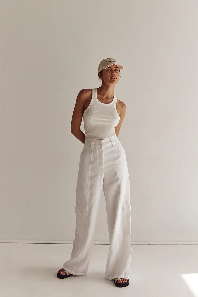 ISLA WHITE LINEN WIDE LEG PANT | DISSH