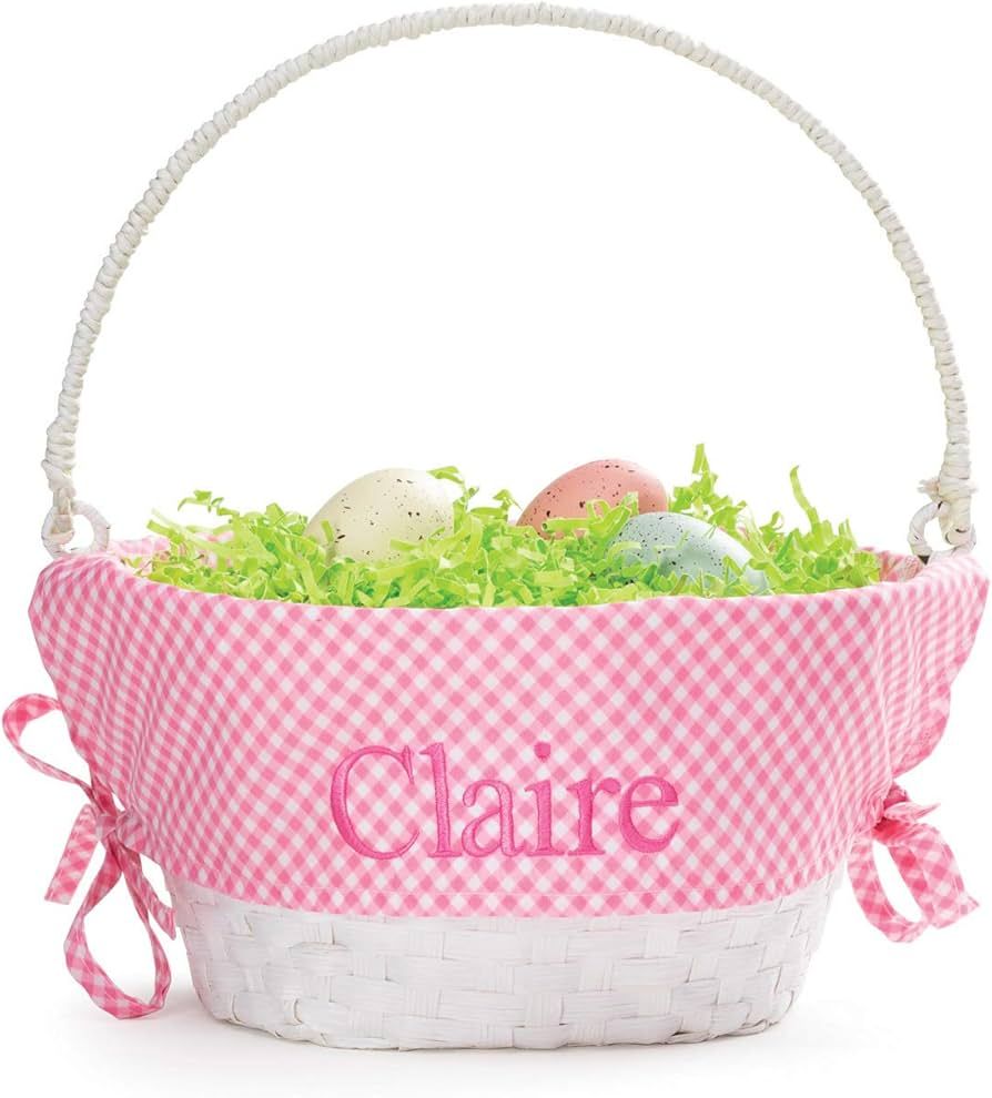 Personalized Easter Egg Basket with Handle and Custom Name | Pink Gingham Easter Basket Liners | ... | Amazon (US)