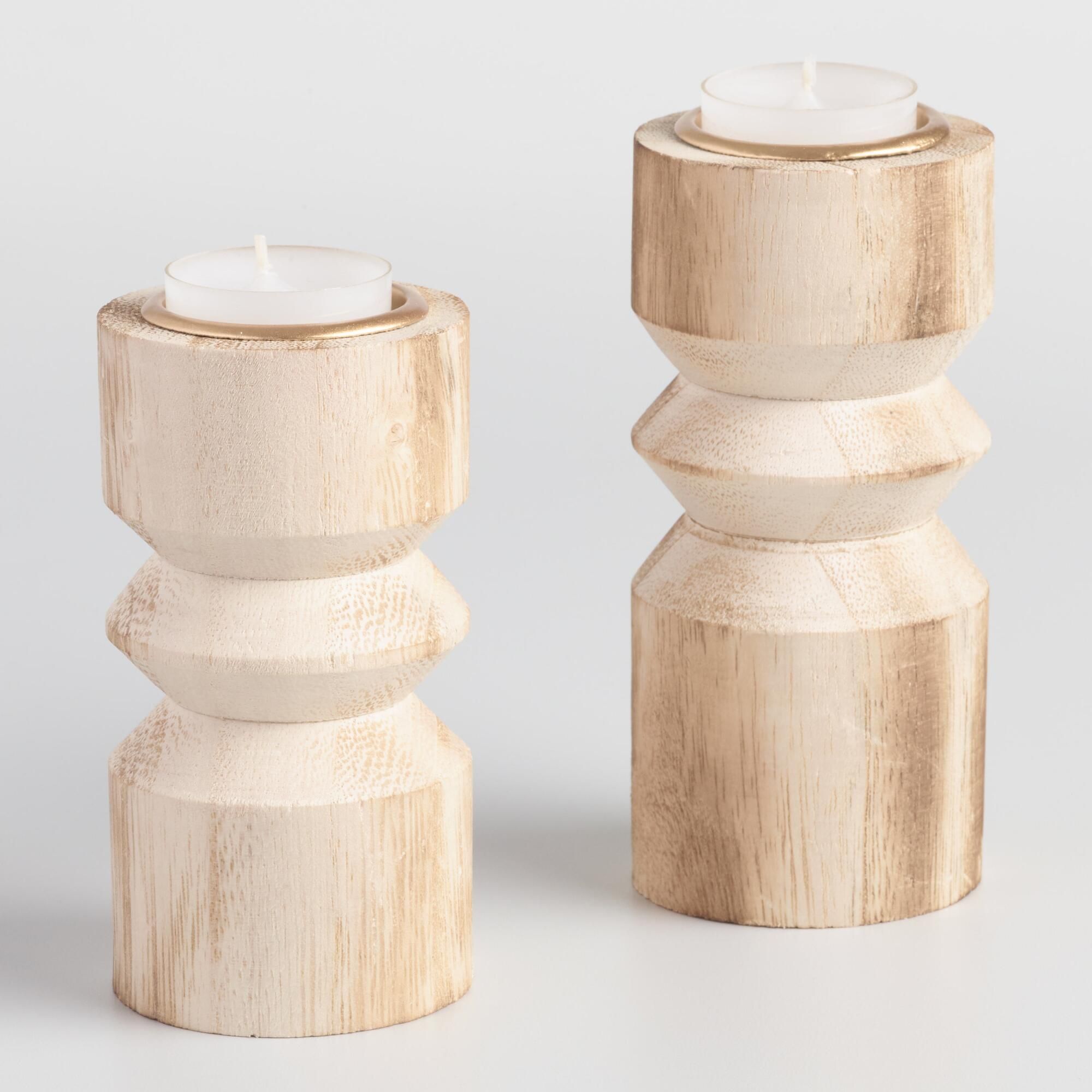 Natural Stacked Wood Tealight Candleholder - 4" by World Market 4" | World Market