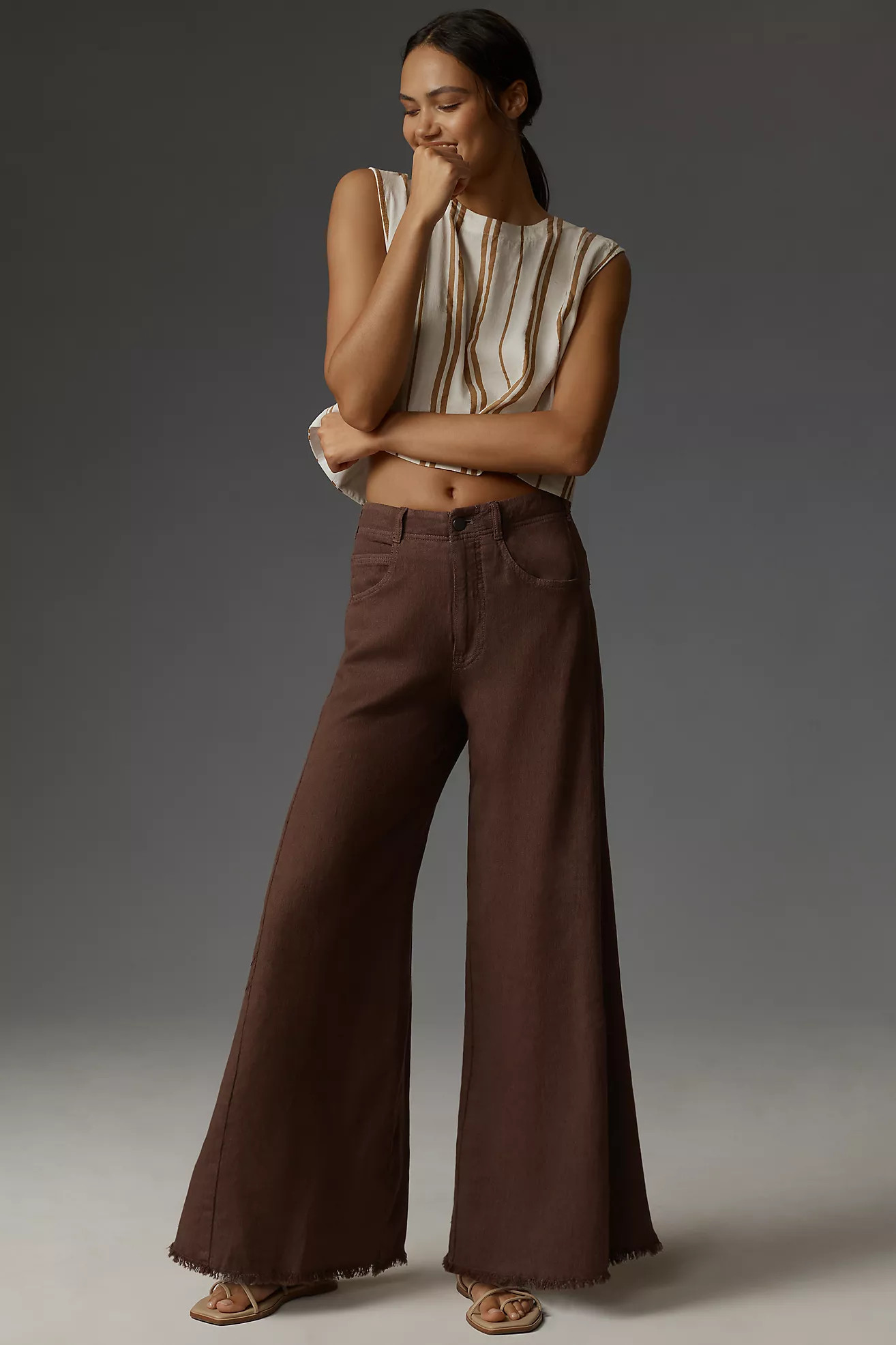 The Adi Linen Mid-Rise Flare Pants by Pilcro | Anthropologie (US)