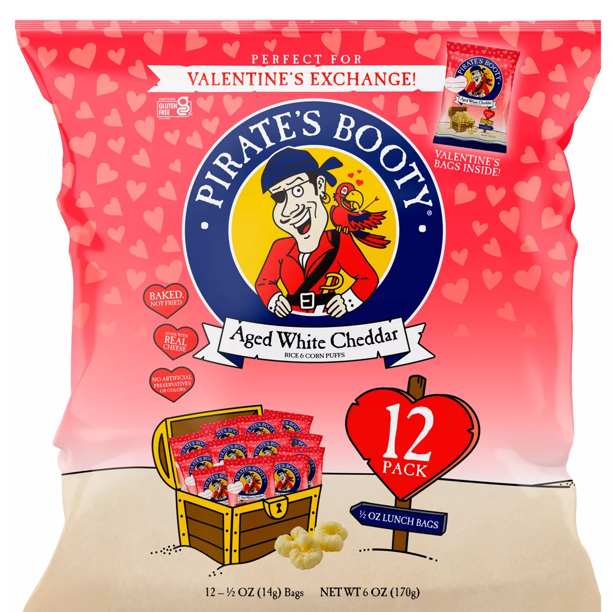 Pirate's Booty Valentine's Aged White Cheddar Puffs - 6oz/12pk | Target